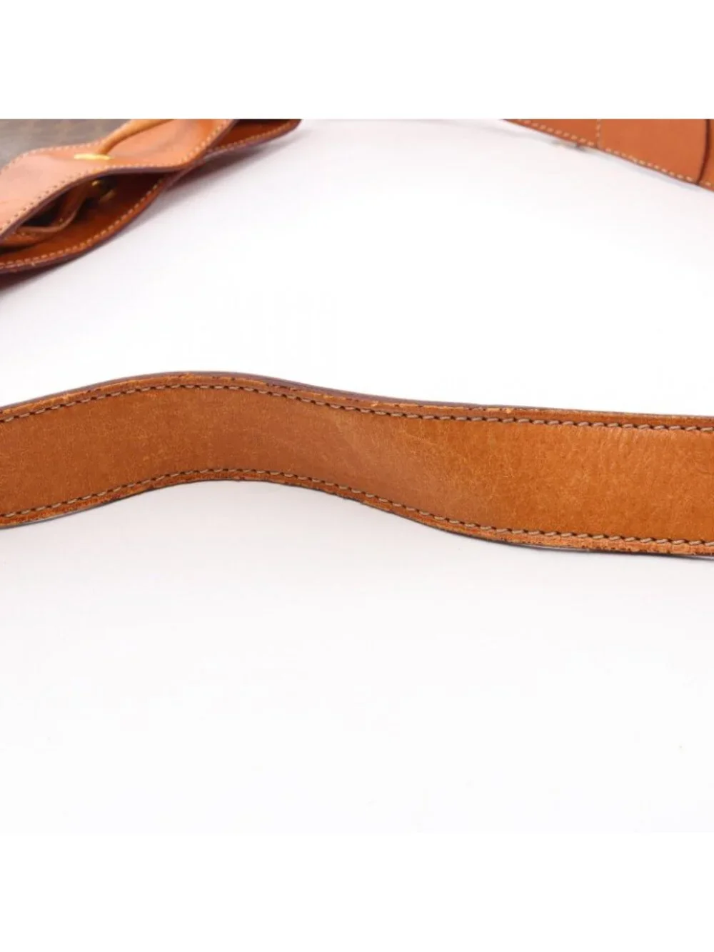 Celine Shoulder Bag Macadam Drawstring Beige Brown Canvas Leather